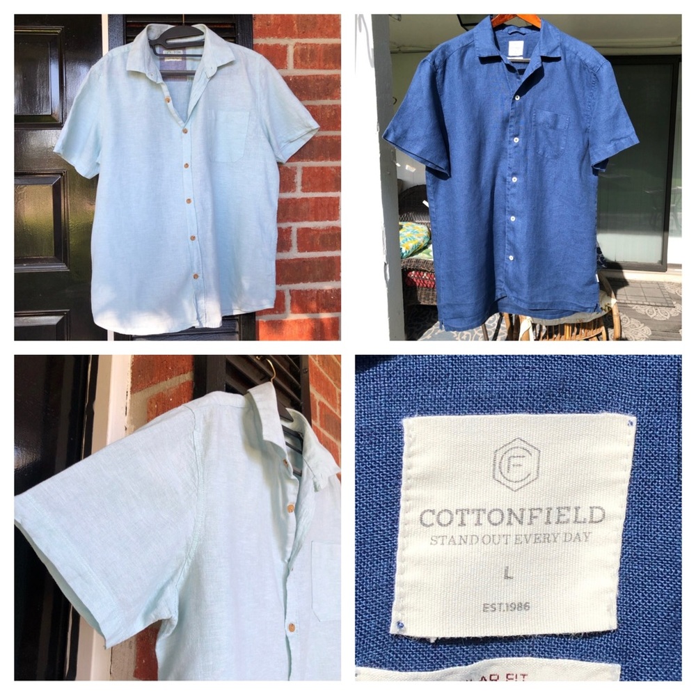 2 Shirts 1 - Tenth + Ocean Washable Linen Shirt Light Blue L + 1 Linen Shirt L